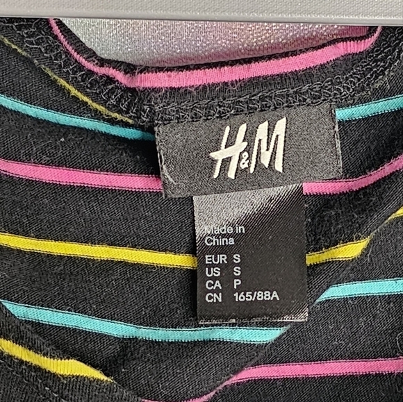 H&M Women's Black Pink Blue & Yellow Striped Short Sleeve Top Size S - Picture 4 of 9